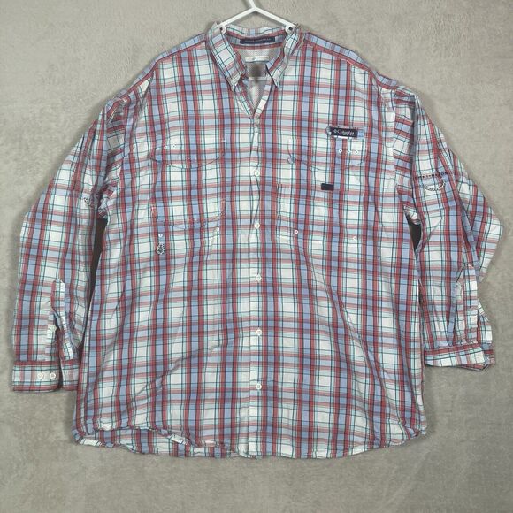 Columbia Shirt Mens Extra Large XL Red White Plaid Super Bonehead Fishing PFG - Picture 1 of 9